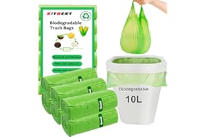 Biodegradable Bin Bags Liners 120PCS, 10L Small Food Waste Trash Bags with Handle, KITBEST Green Caddy Liner Pedal, Compostable Swing Garbage Bag Bathroom Office Toilet Kitchen (45x59cm)