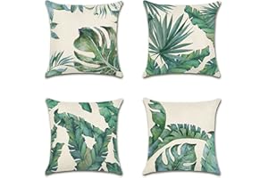 Artscope Set of 4 Decorative Cushion Covers 45x45cm, Tropical Plants Waterproof Throw Pillow Covers, Perfect to Outdoor Patio Garden Bench Living Room Sofa Farmhouse Decor