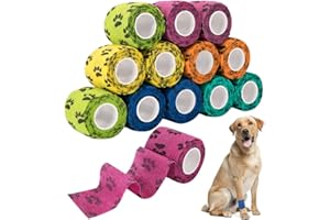Nasjac Selbstklebender Verband Hund: Pet Vet Selbstklebende elastische Bandage Mullrollen Hunde Katzen Knöchelverstauchung Schwellung, 5 cm x 4,5 m nach dem Strecken (Hundepfoten, 12 Rollen)