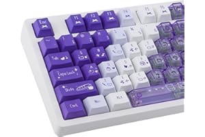 ‎JAKETSAI PBT Keycaps + Clear PC Through Keycaps, 150 Keys Purple Jelly Cute Pudding Keycap, Double Shot Shine Through Cherry Profile Keycap for Cherry MX Switch ANSI & ISO Layout Mechanical Keyboards