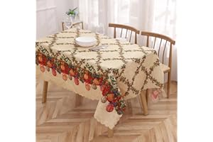 Oneshlee Tovaglia Natalizia Rettangolare 150x180cm, Tovaglia Natale Antimacchia, Decorazioni Natalizie Per La Casa Addobbi Natalizi La Tavola (Beige, Griglia)