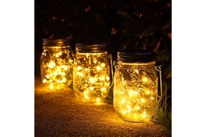 NEWYANG Luci Solari Giardino - 3 Pezzi Lampada 30 LED da Esterno Impermeabile barattolo Natale Feste Camera da Letto Decorazioni (Bianco caldo)