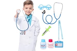 Tacobear 7 pièces Deguisement Docteur pour Enfant Jeu d'imitation Docteur Kit de Jouet Médecin Malette de Docteur avec Séringue, Stéthoscope, Lunettes, Manteau, pour Fille Garçon