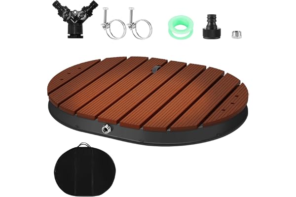Ansobea Douche de sol avec roue et buses en cuivre, hauteur de la fontaine jusqu'à 4 m, douche extérieure avec fonction de massage antidérapante, douche sauna en aluminium/WPC/aspect bois
