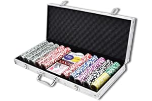 LARS360 Pokerkoffer mit 500 Laser Pokerchips, 11,5g Abschließbar Pokerkarten Zubehör Deluxe Pokerset, Casino Chipszahl, 55,5x20,5x6,4cm, Silber