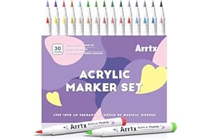 Arrtx Długopisy do farb akrylowych 30 AC, markery do farb akrylowych, pisaki akrylowe do malowania skałnego, drewna, ceramiki, szkła, płótna, metalu, plastiku, tkaniny, kamienia i projektu DIY