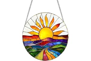 ASPUIC Sun Catchers For Windows,Sun Shape Hanging Garden Ornaments Outdoor,Hanging Ornaments with Stained Glass Effect,Acrylic Sun Catcher with Chain and Hook,Garden Hanging Ornaments for Home,Balcony
