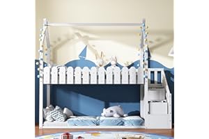 FEZTOY Hochbett mit Treppe & Schubladen, Etagenbett Stockbett für 2 Kinder mit Rausfallschutz und Lattenrost, Massivholz Kinderbett, Jugendbett, Doppelbett Hausbett, 90x200, weiß