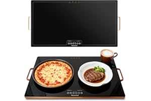Heromind Warmhalteplatte 60x40 cm, 300W Elektrische Wärmeplatte mit Touchscreen, Temperatur einstellbar, Sicherheitsglas, für Küche & Buffet, Gastronomie geeignet