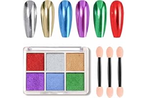 GZMAYUEN 6 Colors Chrome Nail Powder Metallic Gold Sliver Blue Purple Green Red Mirror Effect Nail Pigment Chrome Powder Set