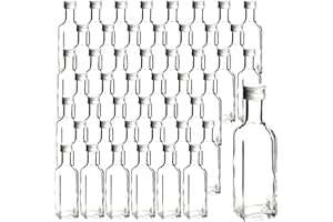 gouveo Juego de 48 botellas de vidrio Maraska de 100 ml con tapón de rosca plata - Botella pequeña de 0,1 l para rellenar - Botella cuadrada vacía para licor, aceite (MFET100S)