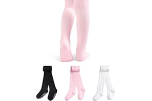 GENTABY Toddler Girls Tights Baby Non Slip Cotton Pantyhose 3 Pairs Boys Knit White Pink Black Gray for 6 Months to 6 Years Kids Tights