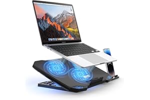 “KEYNICE Laptop Cooler, Fits 12-14 Inch Laptops, 3 Ultra-Quiet 1500RPM Fans, 5 Height Adjustments, Dual USB Ports, Phone Stand, Ideal for Home, Office, Study, and Travel”