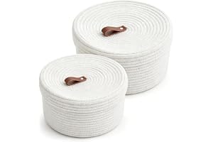 Bcuuozeeing 2 stycken förvaringskorg av bomullsrep med lockset, Ø 23 x 12,5 cm och Ø 28 x 16,5 cm korg, förvaring, korgar med