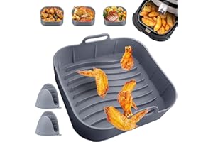 I-MOGOO Silikonowa forma do frytkownicy na gorące powietrze, 20 cm, akcesoria Airfryer, wielokrotnego użytku, garnek silikonowy z dwoma rękawicami kuchennymi, odporny na wysokie temperatury, łatwe