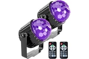 ALTUY Black Light UV Light, 3W LED Disco Ball, Sound Activated with Remote Control DJ Lighting, 7 Modes Stage UV Light for Wedding, Disco Party, Kids Birthday, Family Gathering, Christmas, 2 Pack