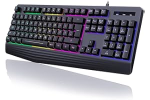 ‎RISOPHY Gaming Tastatur PC, PS4 Tastatur USB, Regenbogen Beleuchtete Tastatur LED, Langlebig, Ergonomisch, Wasserdicht, Leise Tasten, Gaming Keyboard ideal für PC Mac Xbox PS4 Gamer|Büro（Deutsches Layout）