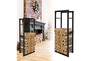 Sonnewelt Regał na drewno kominkowe do użytku wewnątrz i na zewnątrz, 60 x 25 x 100 cm, metalowy regał na drewno opałowe, stojak na drewno kominkowe, stojak do układania drewna opałowego, czarny