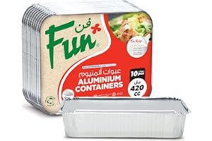 FUN BY AL BAYADER فن Aluminium Containers with Lids 420Cc (Pack of 10) – Leakproof Food Storage Containers, Durable for Meal Prep, Lunch, and Kitchen Use