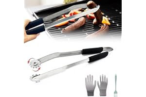 LJEVANDRIA Grillzange mit Rädchen zum Drehen,BBQ Würstchen Wendezange, BBQ Würstchen Dreher,Zange zum Wenden von BBQ-Würstchen,Grill Wendezange, BBQ-Würstchen-Wendezange,Grillzange Drehbar Edelstahl