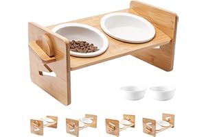 ALOUWEEKUKY Erhöhter Hundenapf und Katzennapf - Futterstation für Katzen und kleine Hunde mit 2 Keramik Fressnapf Hundenapf Katzennapf Napf Ständer höhenverstellbar