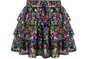 GRACE KARIN Girls Sequin Skirt Kids Autumn Winter Sparkly Party Dance Ballet Mini Cake Skirt