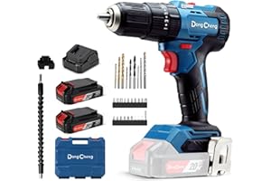 Dong Cheng 20V Brushless Heavy-Duty Impact Drill, 50N.m, 27000 IPM, 1/2" Keyless Metal Chuck, 20+1+1 Clutch, Cordless Hammer Drill with 2 Battery Kit for Drilling Brick Wall, Metal, Wood