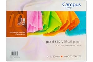 CAMPUS UNIVERSITY Campus College - 10 Hojas Papel de Seda de Colores, Papel Manualidades, 17 g/m² para Manualidades DIY Scrapbook Tarjetas, Envoltorio de Regalo, Tarjetas, Diseños, 10 colores