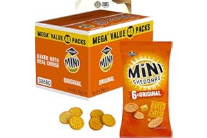FANCY LABELS Mini Cheddars Original Classic Recipe Cheddar Biscuits Baked with Real Cheese On The Go Snacks Bulk Box of 48x 23g | Perfect for Sharing Snacks for Kids and Adults
