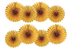 GAKA FAVOR 8er Set Party Deko Folie Gold Papierfächer,Hängende Papier Fächer Dekoration für Party Hochzeit Geburtstag Festival Weihnachten Event Karneval