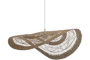 LUSSIOL - Luminaire Costa, lustre bohème, naturel - lampe suspendue en rotin tressé naturel - cable plastique blanc, douille E27 - possibilité ampoule LED - 60W maxi, Diam. 60 x H. 10 cm