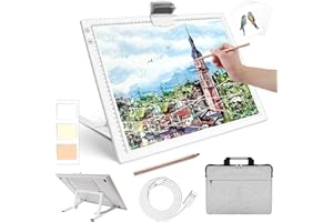 ZOCELIGHT Lavagna luminosa ricaricabile A3 Diamond Art con custodia imbottita, pad leggero con supporto, 3 colori continui dimmerabili e 6 livelli di luminosità scatola luminosa per tracciare, pittura a