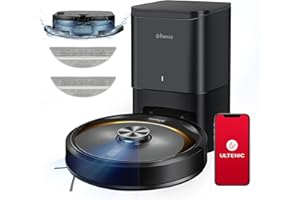 Ultenic T10 Elite Robot Aspirateur Laveur, Station Auto-Vidage, Navigation Lidar avec Cartographie, Connecté App et Alexa, Idéal pour Les Poils d'animaux, Cheveux, Poussière et Moquettes, Noir