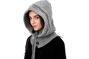 AYPOW Mujer Invierno Gorro de Punto y Bufanda con Capucha,2 en 1 Térmicos Prueba de Viento Ajustable Pasamontañas,Moda Ocio Pullover Calentador de Cuello para Deportes al Aire Libre Diario Correr