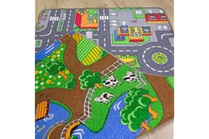 THE RUG HOUSE Children's Double Sided Play Village Farm Mat Town City Car Roads Rug