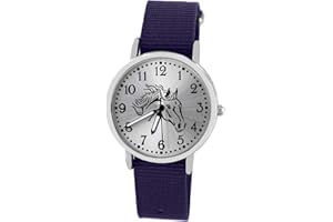 Pacific Time Kinder Armbanduhr Mädchen Jungen Kinderuhr Pferde schwarz Textil Armband analog Quarz Uhr