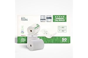 ECO ROOLLS® Thermorollen 80mm x 80mm x 12mm [Für alle üblichen Kassensysteme] - Kassenrollen 80x80x12 Thermo - Bonrollen Thermopapier - Geeignet für Drucksysteme mit Papierbedarf bis 80m (50 Stk)