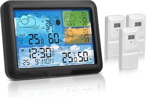 NASTOPEE Station Météo Connectée Avec 3 Capteur Extérieur,Avec App Tuya Et Smartlife,Écran Lcd Coloré,Alarme, Réveil,Prévision Météo,Station Météo Sans Fil Pour Interieur&Exterieur