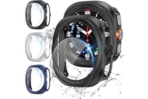 SUYEVD 3 Stück Schutzhülle + 3 Stück Displayschutz für Samsung Galaxy Watch Ultra/Ultra 2 47mm(2025) -Hart PC Bumper Hülle + HD Gehärtetes Glas Kratzfest DisplayFolie-Schwarz/Silber/blau