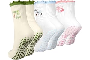 Zidoley 3 Pairs Pilates Socks Grip, Cute Yoga Socks for Women Non Slip, Gripper/Grippy Sock Reformer, Pilate Essential Kit, for Gym Ballet Sports Dance