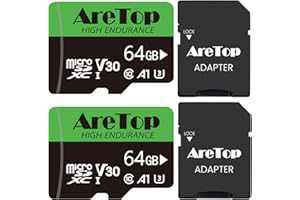 Aretop Micro SD Karte 64GB 2er Pack,Speicherkarte Micro SD+2 Adapter,UHS-I,U3,C10,A1,V30,4K UHD Full HD-Videoaufnahme Micro SD Memory Karte für Kamera/Smartphone/Drohne/Dash Cam,Bis zu 90 MB/s