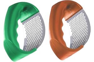 Ajuanbazha 2 Pcs Presse Ail INOX à Bascule, 2024 Presse Manuel Ail a Bascule en Professionnel, Presse ÉCrasé Ail pour Cuisine Ménagers, Stainless Steel Garlic Press au Lave-Vaisselle (Orange)