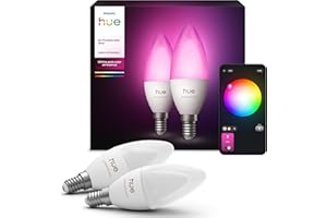 Philips Hue 929002294205 Bombilla Inteligente, B39 E14, Luz Blanca y de Colores, 5.3 W, Compatible con Alexa y Google Home, 2 Unidades (Paquete de 1)