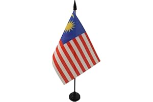 AZ FLAG - Malaysia Table Flag 4'' x 6'' - Malaysian Office Mini Banner 100% Polyester 15 x 10 cm - Mini Desk Flag with 10'' Pole and Black Plastic Base