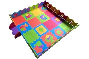UBABY Alfombra Puzzle para Bebé 150x150 cm 36pcs Espuma Eva | Suelo Goma Eva Bebe Grande | 1.44㎡ / 16 Piezas (32 * 32 * 1cm) + 20 Accesorios circundantes Valla (Multicolor)