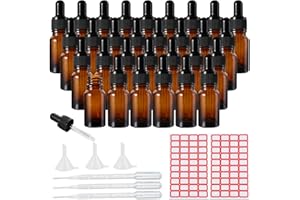 LOSYHU 30PCS 10ml Amber Glass Dropper Bottles, Brown Glass Bottle with Dropper Pipette 0.35 oz Empty Pipette Dropper Bottles Refillable for Essential Oils Perfumes Liquids