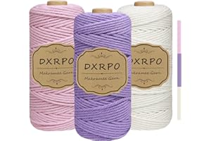 DXRPO Macrame Corda 3 mm x 100 m x 3, Macramè Filo Cotone per Fai Da Te, Piante Sospese, Natale, Decorazione Boho (Naturale, Rosa, Viola)