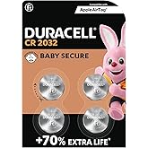 Duracell CR2032 Lithium Coin Batteries 3V (4 Pack) - Up to 70% Extra Life* - Baby Secure Technology – Recommended for use in 