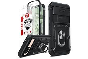 LeYi Etui do Pixel 8A ze szkłem hartowanym [2 opakowanie], Google Pixel 8A etui z ochroną aparatu [Slidable] Odporny na wstrząsy pierścień klasy wojskowej 360° uchwyt TPU zderzak etui, czarny