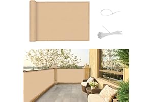 SUNNY GUARD Balcony Privacy Screen Cover Garden Privacy Screen PES Weatherproof UV Protection Windscreen with Cable Ties,90x300cm Sand